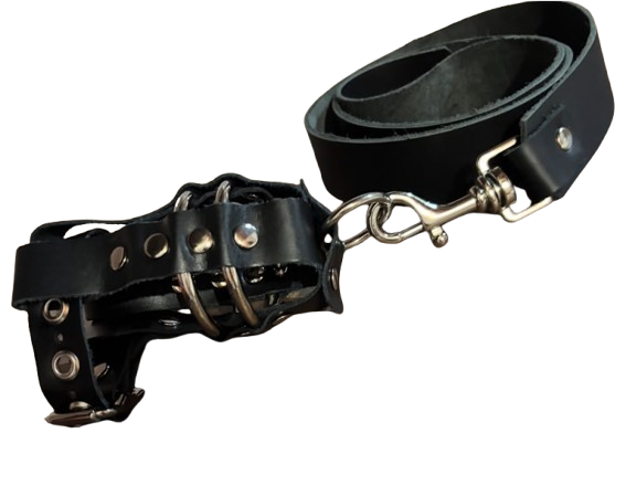 Cinto de castidade de couro preto com coleira