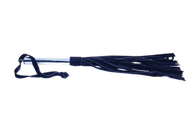 Flogger preto de couro cabo metalico