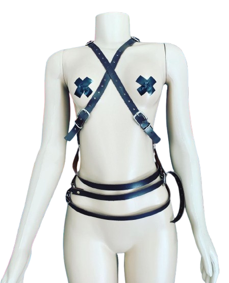 Harness preto de couro feminino modelo 2